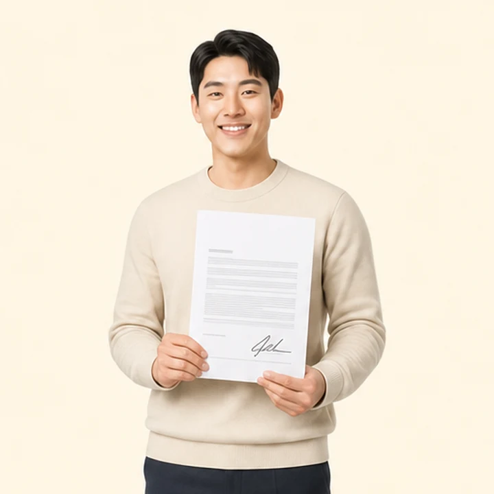기아 카니발 장기렌트 서면 견적서를 들고 있는 고객